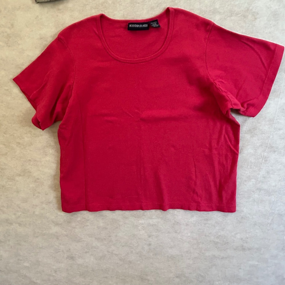 Mountain Lake II Womens 2X Red Cotton Short Sleeve T-Shirt Basic Tee